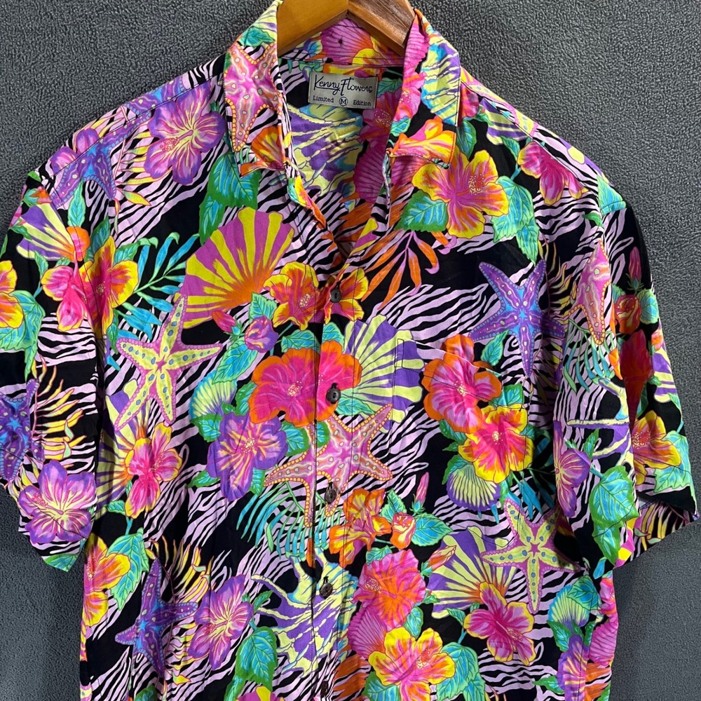 Kenny Flowers Limited Edition Mens Tropical Floral Starfish Rayon Shirt Medium